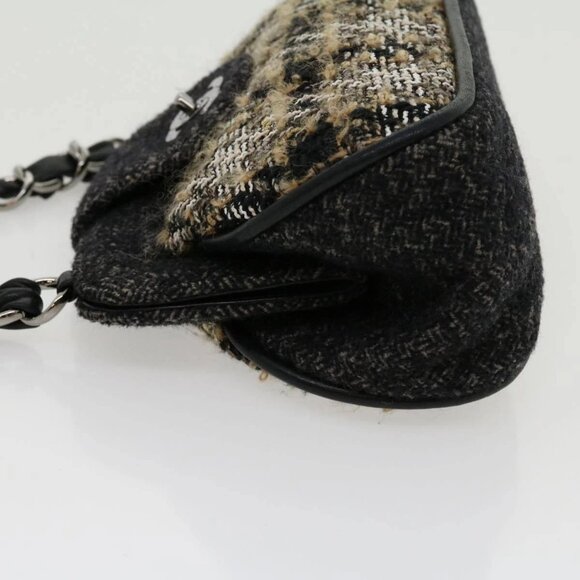 CHANEL Turn Lock Chain Shoulder Bag Wool Gray CC Auth 30734AV - Picture 3 of 16